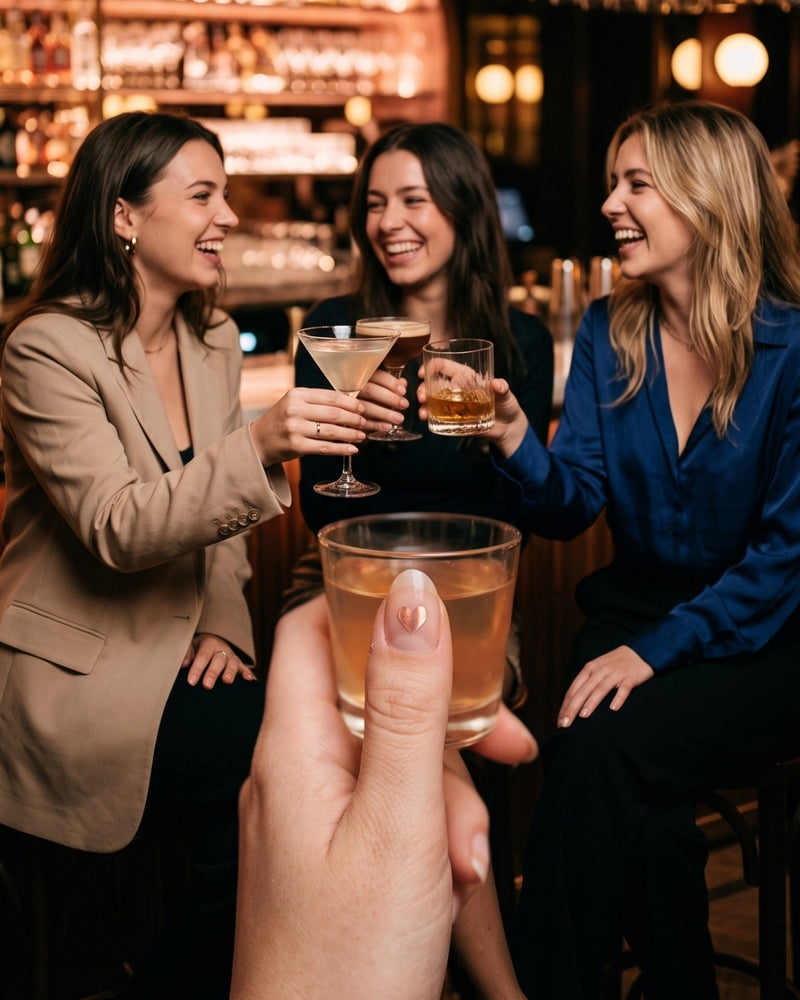 Trois amies qui trinquent en soirée
